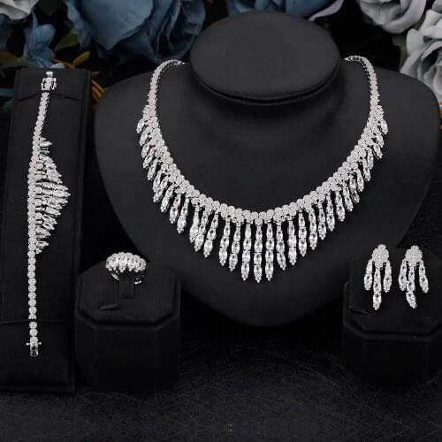 Top Selling Nigerian Bridal Jewelry Set For Wedding Engagement Cubic Zirconia Fashion Women Accessories Luxury Ring High Quality