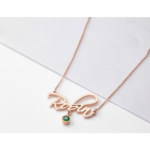 Personalized Name Necklace With Birthstone Chocker Gold Plated Pendant Chain Custom Names Nameplate Stainless Steel Jewelry Gift
