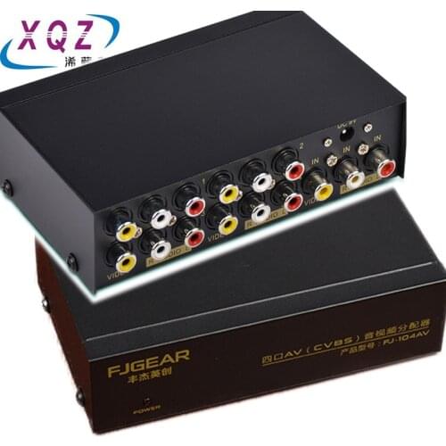 AV splitter 4port AV one input four output DVD HDTV RCA Video Splitter Box 1 to 4 out 3RCA Distributor 1 in 4 RCA Audio Video