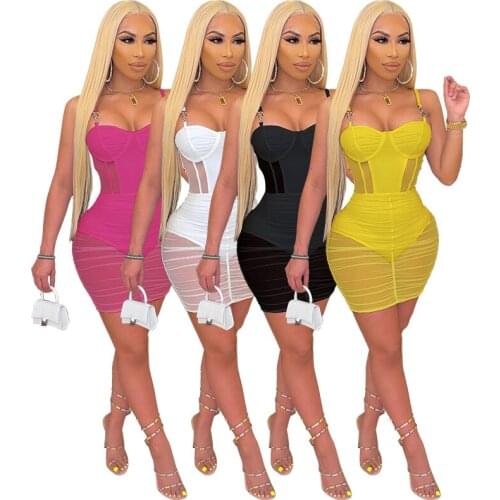 Sexy Women Dress Sheer Mesh Strapless See Through Skinny Solid Color Party Night Streetwear Clothes For Women Vestidos
