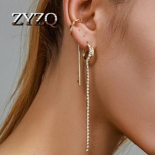 ZYZQ Fashion Drop Chain Rear Hanging Ears Earrings Exquisite Tassel Zircon Crystal Fashion Party Accessories Asymmetry Jewelry