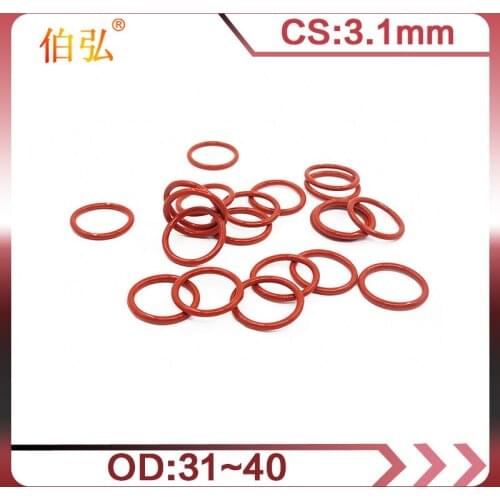 5PCS/lot Red Silicon O-Ring Silicone/VMQ CS3.1mm OD31/32/34/35/36/38/39/40mm Rubber O Ring Seal Gaskets Rings Washer
