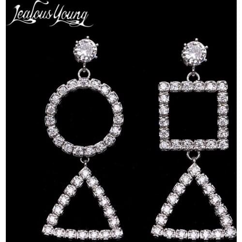 White Zircon Asymmetry Triangle Party Earrings Cubic Square Round Drop Earrings for Women Korean Earrings Jewelry
