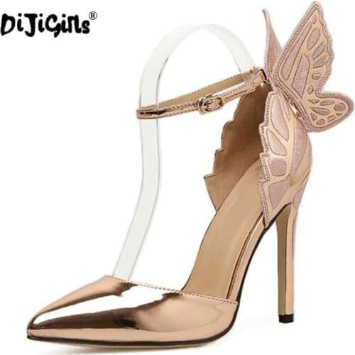 DIJIGIRLS Fashion Butterfly Wing Top Sold Buckle Strap Women Pumps Sexy Pointed Toe High Heel Women Party Shoes Size 35-40