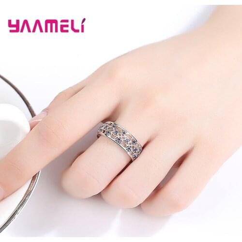 Wholesale New Arrival 925 Sterling Silver Shining Crystal Paved Classic Hollow Wide Ring For Women Girls Wife Party Gift
