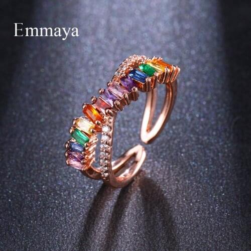Emmaya Modern Fancy Design Buckle Shape Cubic Zircon Rainbow Color For Women Elegant Adjustable Ring Delicate Gift In Party