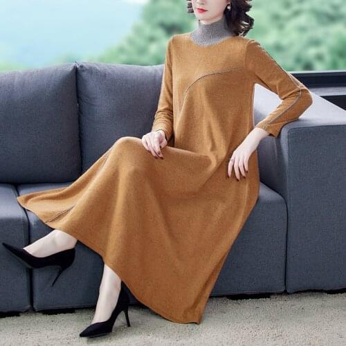2021 Autumn Turtleneck Bodycon Wool Sweater midi Dress Elegant Vintage Women Dresses Winter Casual 3XL Plus Size Knitted Sweater