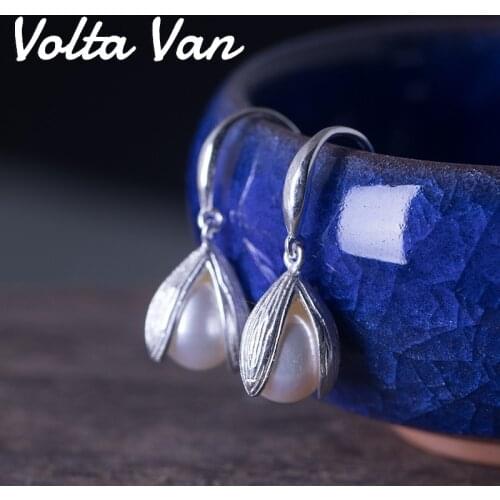Volta Van Freshwater Pearls Drop Earrings Pendientes Plata 925 Sterling Silver 2021 New Classic Elegant Tulip Flower Earrings