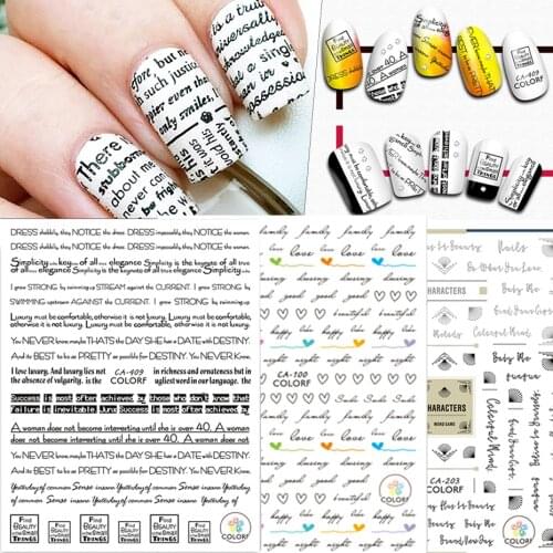 3D Black Letter Nail Art Stickers Sliders Flower Character Love Heart Design Decals Manicure Nail Art Decoration Tip GLCA017-409