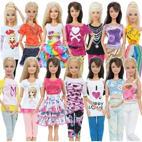 5 Sets Hangmade Mixed Style Outfits Mini Dress Blouse Pants Cute Skirts Tops Clothes for Barbie Doll Accessories Kids Toys
