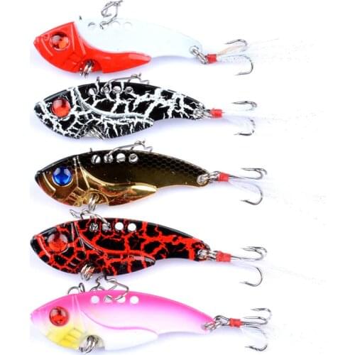 5Pcs/Lot Metal VIB Lures 5.5cm/11g Vivid Vibrations Spoon Lure Fishing Bait Bass Artificial Hard Bait Cicada Lure Baits 3D Eye