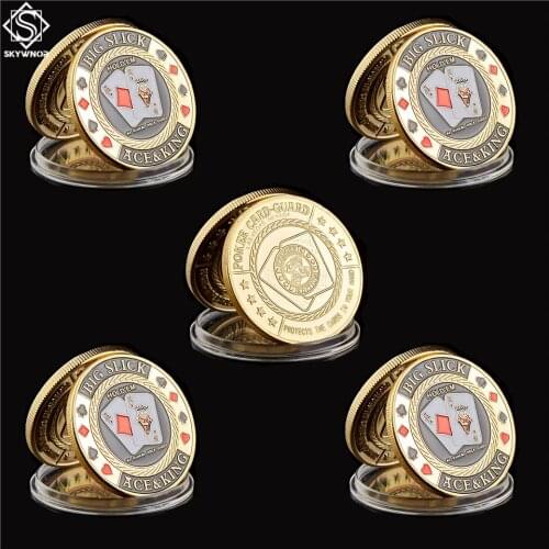 5PCS Big Slick Entertaining 3D Poker Chip Colorful Casino Metal Coin W/ Coin Capsule