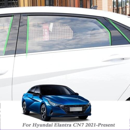 6pcs Car Styling For Hyundai Elantra CN7 2021-Present Car Window Trim Sticker Middle Column Sticker PVC External Accessories