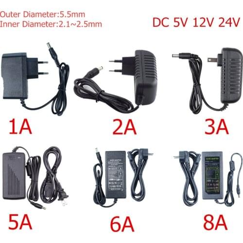 Power Adapter 2.1mm~2.5mm*5.5mm AC 110V-220V To DC 5V 12V 24V Charger Transform 1A 2A 3A 5A 6A 8A 10A For LED Strip CCTV Router