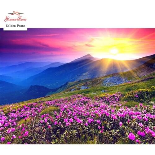 Diamond Painting Full Square 5D Diy Daimond Embroidery Diamant Mosaic Sale Displasy Broderie Diamant Sunrise and Purple Flower12