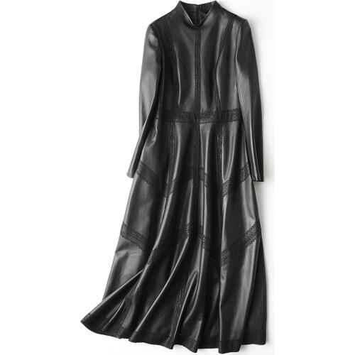 Free Shipping New Genuine Lamb Leather Jacket X-long Womens Real Leather Coat Sheepskin Garment Wholesale Retail OEM