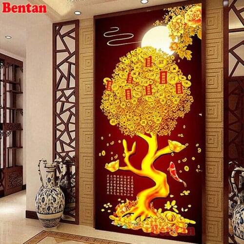 Large diy diamond painting money tree pattern mosaic set diamond embroidery 3d full square round drill puzzles home 5d art