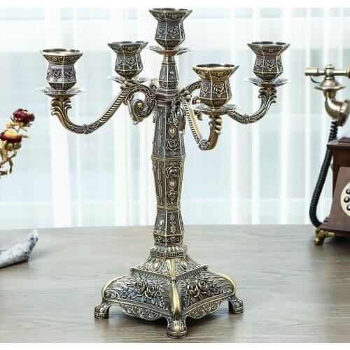 Bronze Candle hodlers Metal 5-arms Delicate Wedding Candelabra Candlesticks Candle Stand Table Centerpiece For Event Decoration