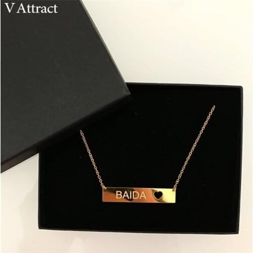 30*5mm Bar Heart Nameplate Charm Choker Custom Name Statement Necklace For Women Personalized Jewelry Christmas Gift Gold Chain
