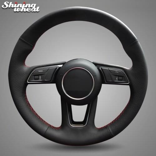 Shining wheat Black Genuine Leather Steering Wheel Cover for Audi A1 (8X) Sportback A3 (8V) A4 (B9) Avant A5 (F5) Q2