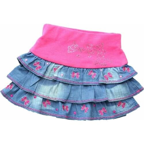 2-8Y Children Blue Denim Skirts Bows Floral Embroidery Rhinestones Jean clothe Girls Pink Party Mini fluffy MH2241