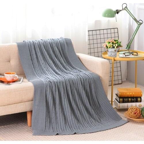 100%cotton breathable close fitting knitted blanket British style solid color nap blanket woven blanket air conditioning blanket