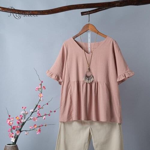 Women Plus Size Ruffle Tops Cotton Vintage V Neck Short Sleeves Top Casual Large tshirt Female Summer Loose Breathable T-Shirt