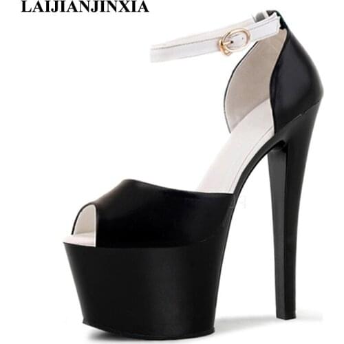 LAIJIANJINXIA 2018 Sexy Strap Spring Womens 17cm Ultra High Heels Pole Dance Shoes Wedding Party Platform Sandals Dancing Shoes