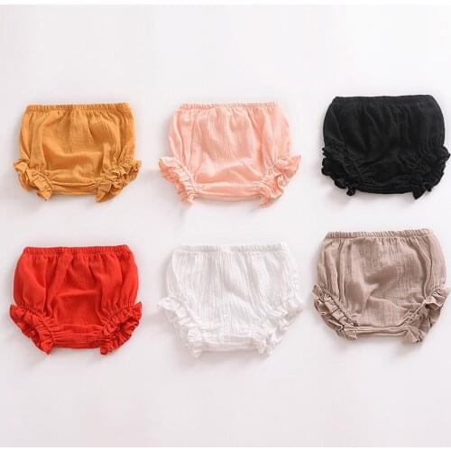 Summer Thin Baby Shorts Infant Kids Linen Ruffles Bloomers Boys Girls Elastic Waist Newborn Diaper Cover Children Clothes 0-3T