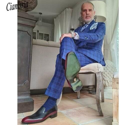 Plaid Men Suits Notched Lapel Two Button Formal Business Suits Costume Mariage Homme 2 Piece Coat+Pant