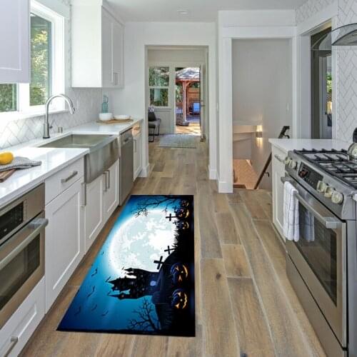 Halloween Pumpkin Floor Mat Moon Night Skull Bat Kitchen Mat Carpet for Living Room Wooden Doormat Kitchen Carpet Hallway Home
