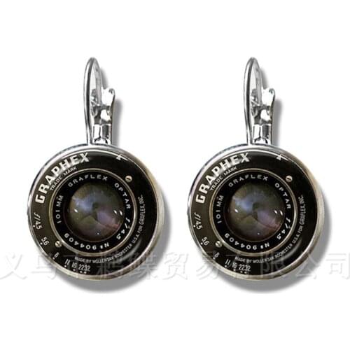 2018 New Trendy Camera Mode Earrings For Photographers Fashion Photography Handmade 16mm Glass Dome Stud Earrings Best Gift