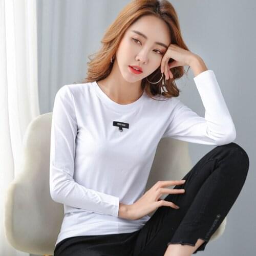 GGRIGHT New Slime Korean Style T-Shirt Female Cotton Tshirt Woman Elasticity T-Shirt Casual Womens Long Sleeve Tops Spring 2020