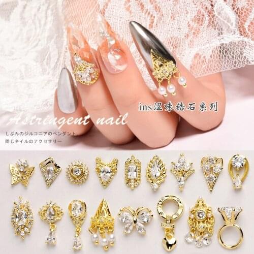 New arrival metal zircon nail art decoration nail art alloy zircon ring/butterfly/pendant 3d nail accessories nail art ornament