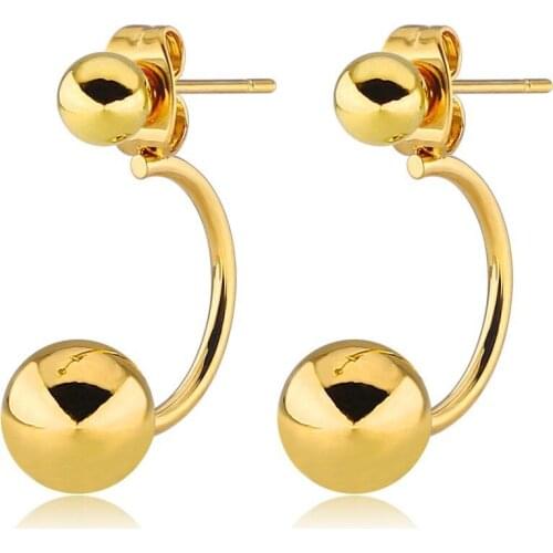 Wholesale Jewelry -- Titanium steel 2 in 1 Beads Stud Earrings For Women Gold Color Fashion Jewelry
