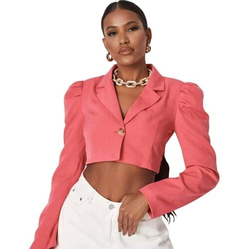 Autumn Long Sleeve Crop Top Blazer Jacket Women Turn Down Collar Single Button Tops Turn Down Collar Short Coat 2021 Clothes