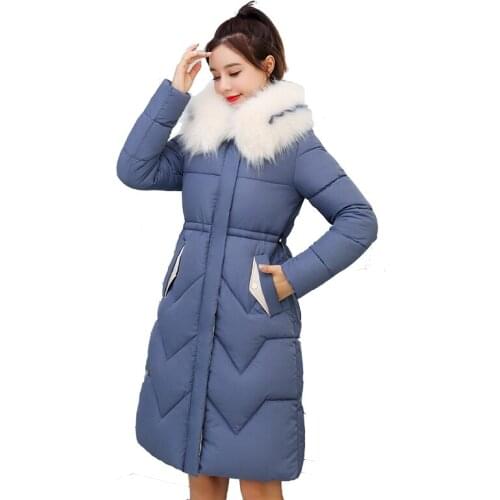 New Long Hooded Fur collar cotton clothing coat warm winter womens park Large size womens coat Long sleeve Korea Cotton coats