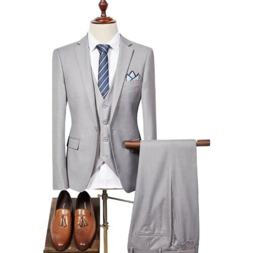 Jacket+Pants+vest) high-end custom business suit three-piece mens slim tuxedo mens wedding prom dress Plus size 3XL