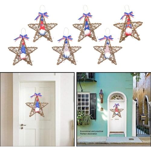 Wicker Rattan Star Wreath for American Independence Day Home Decoration, Seasonal Display