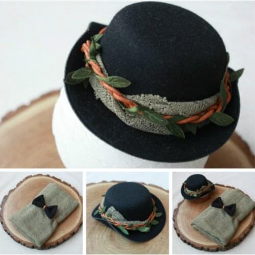 Newborn Photography Props Baby Boy Hats Wraps And Tie Set Infant Shoot Accessories Gentleman Baby Cap Creative Prop Baby Clothes