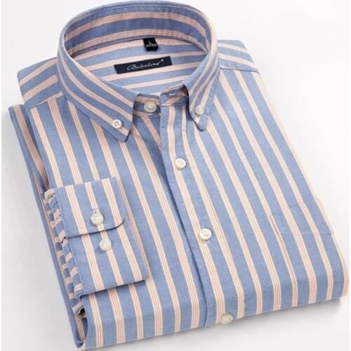 9XL 8XL 100% Cotton Oxford Mens Shirts Longsleeve Striped Business Casual Soft Social Dress Shirts Regular Fit Male Shirt Blouse