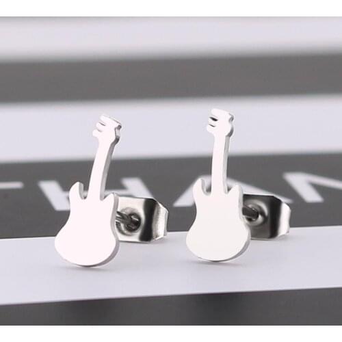 SMJEL Fashion Guitar Stainless Steel Stud Earrings for Women Men Music Musical Instrument Shape Guitarra Statement Earrings