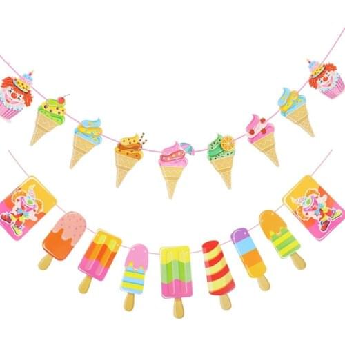 Fresh Cool Ice Cream Popsicle Banner Bunting for Tropical Summer Party Bar Ice Pop Garland Kid Birthday Party Decoration