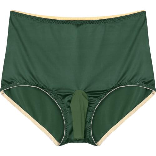 Mens Male High Waist Elastic Waistband Briefs Bulge Pouch Open Penis Gay Lingerie Panties Smooth Satin Underwear Underpants