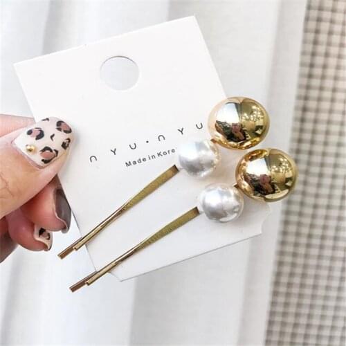 1PC Vintage Metal Imitation Pearl Hairpins Women Korea Metal Ball Hair Clips Simple Hair Accessories Barrettes BB Snaps