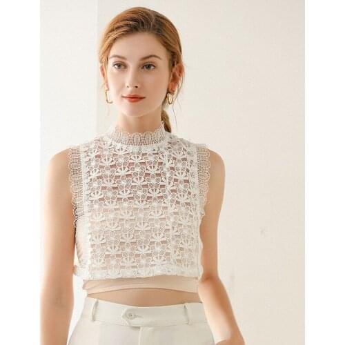 Elegant Women Embroidery Hollow Lace Flower Neckline Lady Basic Fake Collar Detachable False Collar Pullover Lapel Blouse Tops