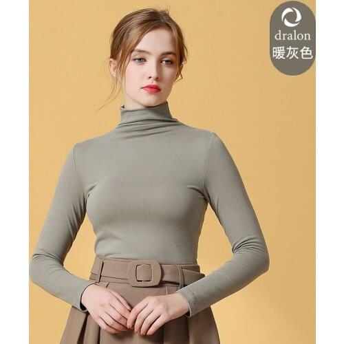 2021 spring womens bottoming shirt solid T-shirt long-sleeve top slim shirt autumn woman High collar Warm thick coat loose set