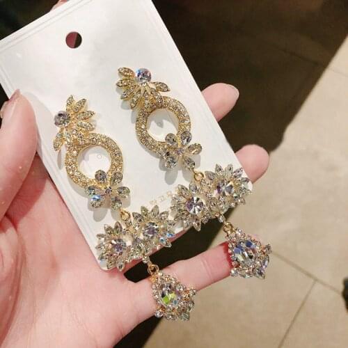 Korean New Trendy Style Luxury Shiny Crystal Waterdrop Flower Dangle Earrings For Women Girl Elegant Party Jewelry