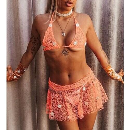 Newest Arrival Women Two-piece Crochet Bikini Skirt Set Female Sexy Summer Push Up Beach Swimwear Bathing Suit Outfits 2 Colors