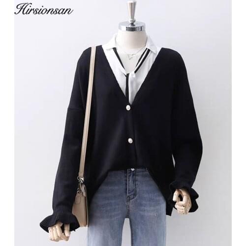 Hirsionsan Women 2020 Early Autumn New Sweater Sweet Knitted Cardigan Korean V Neck Sweater for Girls Fashion Ladies Clothes